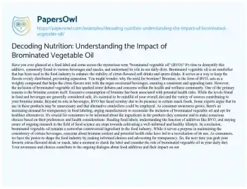 Essay on Decoding Nutrition: Understanding the Impact of Brominated Vegetable Oil