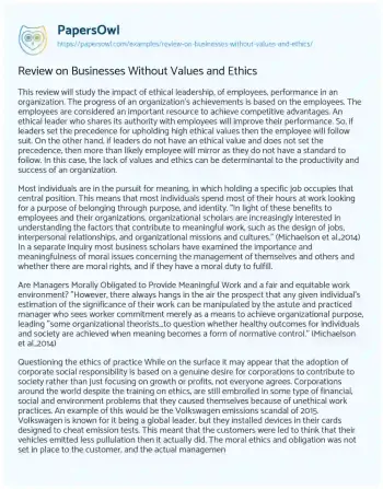 Essay on Review on Businesses Without Values and Ethics