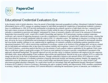 Essay on Educational Credential Evaluators Ece