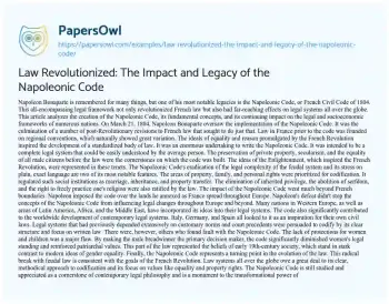 Essay on Law Revolutionized: the Impact and Legacy of the Napoleonic Code