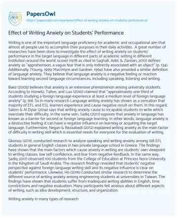 Essay on Effect of Writing Anxiety on Students’ Performance