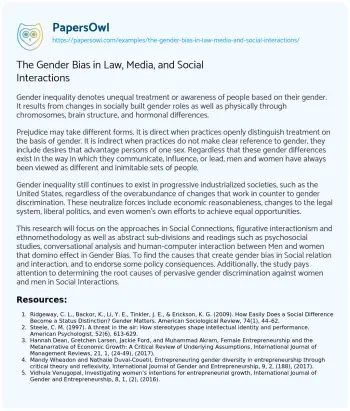 Essay on The Gender Bias in Law, Media, and Social Interactions