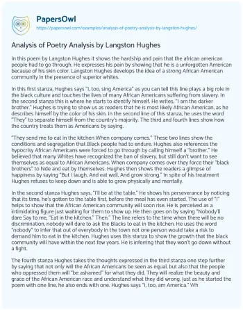 Essay on Analysis of Poetry Analysis by Langston Hughes