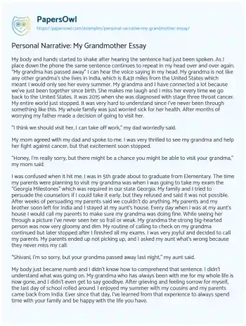 Essay on Personal Narrative: my Grandmother Essay