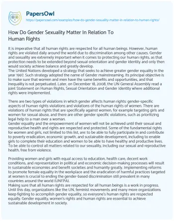 Essay on How do Gender Sexuality Matter in Relation to Human Rights