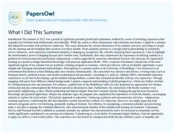 Essay on What i did this Summer