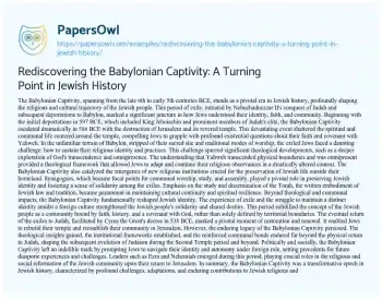 Essay on Rediscovering the Babylonian Captivity: a Turning Point in Jewish History