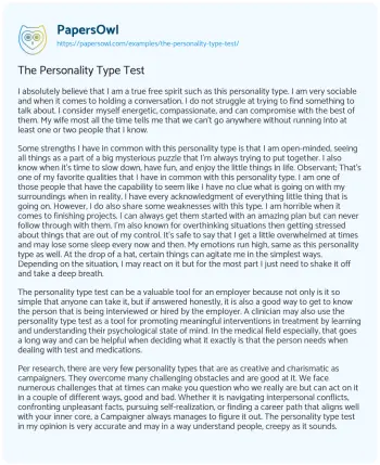 Essay on The Personality Type Test