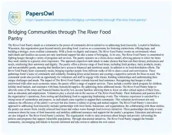 Essay on Bridging Communities through the River Food Pantry