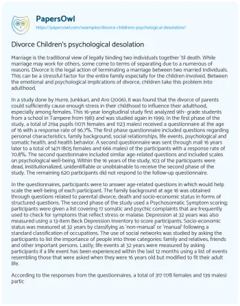 Essay on Divorce Children’s Psychological Desolation