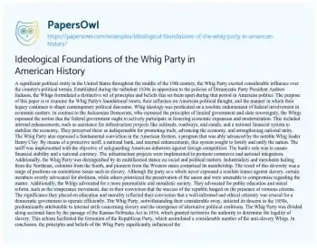 Essay on Ideological Foundations of the Whig Party in American History