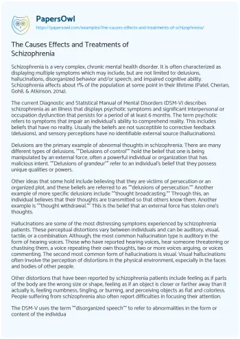 Essay on The Causes Effects and Treatments of Schizophrenia