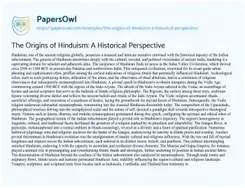 Essay on The Origins of Hinduism: a Historical Perspective