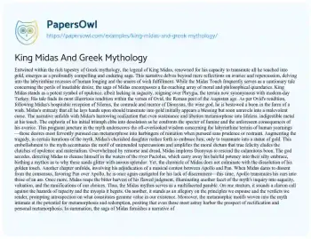 Essay on King Midas and Greek Mythology