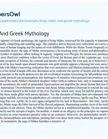 Essay on King Midas and Greek Mythology