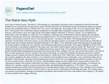 Essay on The Matrix Hero Myth