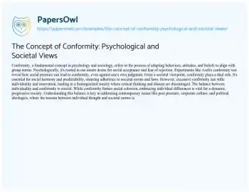 Essay on The Concept of Conformity: Psychological and Societal Views