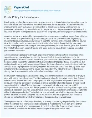 Essay on Public Policy for its Nationals