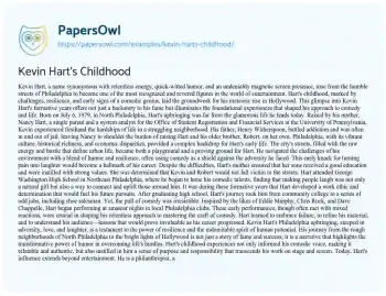 Essay on Kevin Hart’s Childhood