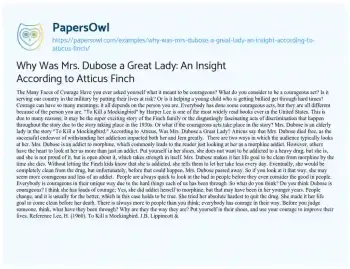 Essay on Why was Mrs. Dubose a Great Lady: an Insight According to Atticus Finch