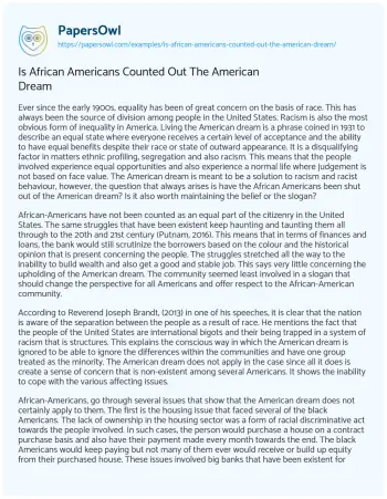 Essay on Is African Americans Counted out the American Dream