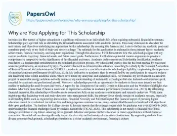 Essay on Why are you Applying for this Scholarship