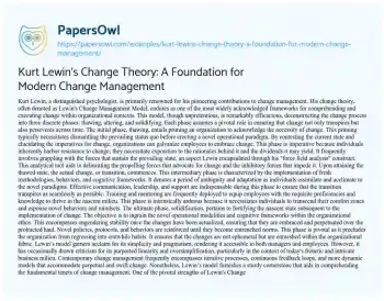 Essay on Kurt Lewin’s Change Theory: a Foundation for Modern Change Management