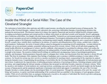 Essay on Inside the Mind of a Serial Killer: the Case of the Cleveland Strangler