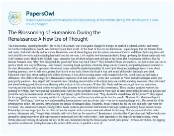 Essay on The Blossoming of Humanism during the Renaissance: a New Era of Thought