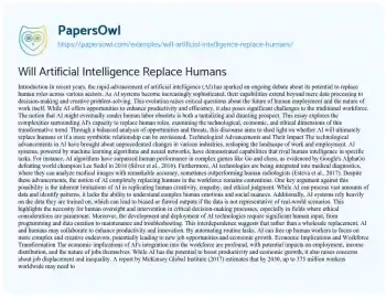 Essay on Will Artificial Intelligence Replace Humans