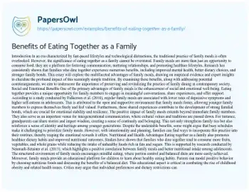 Essay on Benefits of Eating Together as a Family