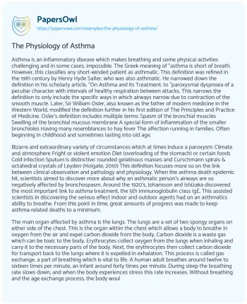 Essay on The Physiology of Asthma