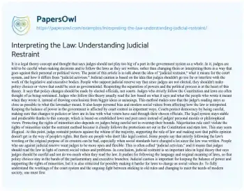 Essay on Interpreting the Law: Understanding Judicial Restraint