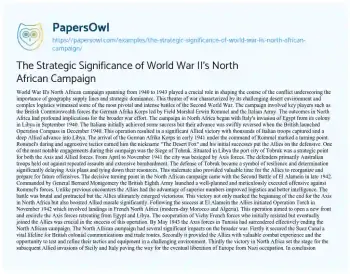 Essay on The Strategic Significance of World War II’s North African Campaign