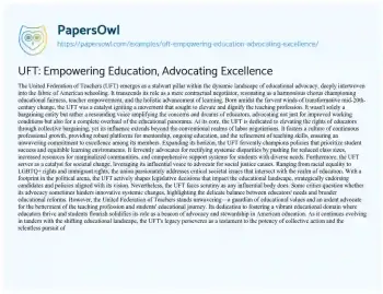 Essay on UFT: Empowering Education, Advocating Excellence