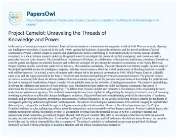 Essay on Project Camelot: Unraveling the Threads of Knowledge and Power