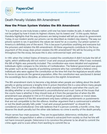 Essay on Death Penalty Violates 8th Amendment