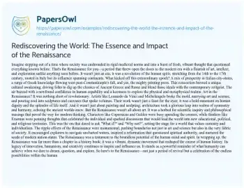 Essay on Rediscovering the World: the Essence and Impact of the Renaissance