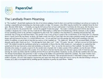 Essay on The Landlady Poem Meaming