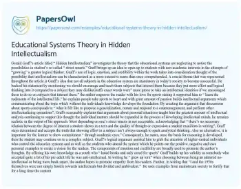 Essay on Educational Systems Theory in Hidden Intellectualism