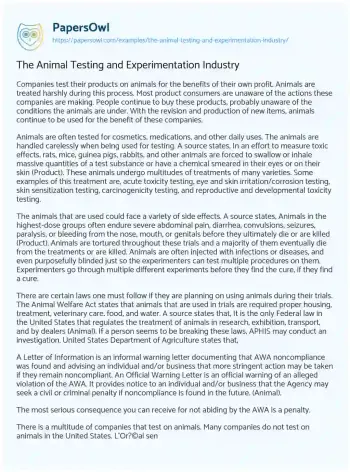 Essay on The Animal Testing and Experimentation Industry