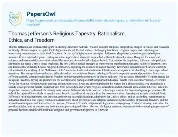 Essay on Thomas Jefferson’s Religious Tapestry: Rationalism, Ethics, and Freedom