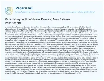 Essay on Rebirth Beyond the Storm: Reviving New Orleans Post-Katrina