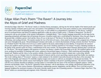 Essay on Edgar Allan Poe’s Poem “The Raven”: a Journey into the Abyss of Grief and Madness