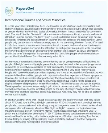 Essay on Interpersonal Trauma and Sexual Minorities