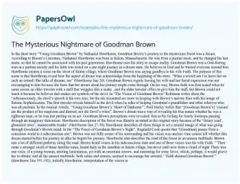 Essay on The Mysterious Nightmare of Goodman Brown