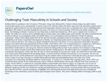 Essay on Challenging Toxic Masculinity in Schools and Society