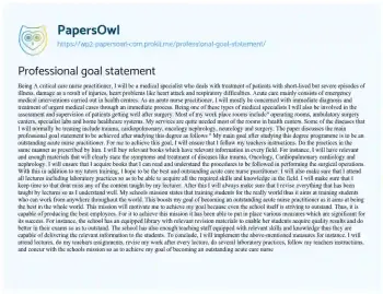 Essay on Professional Goal Statement