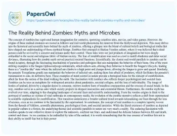 Essay on The Reality Behind Zombies: Myths and Microbes