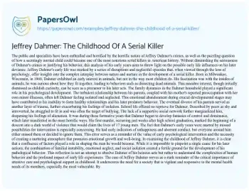 Essay on Jeffrey Dahmer: the Childhood of a Serial Killer